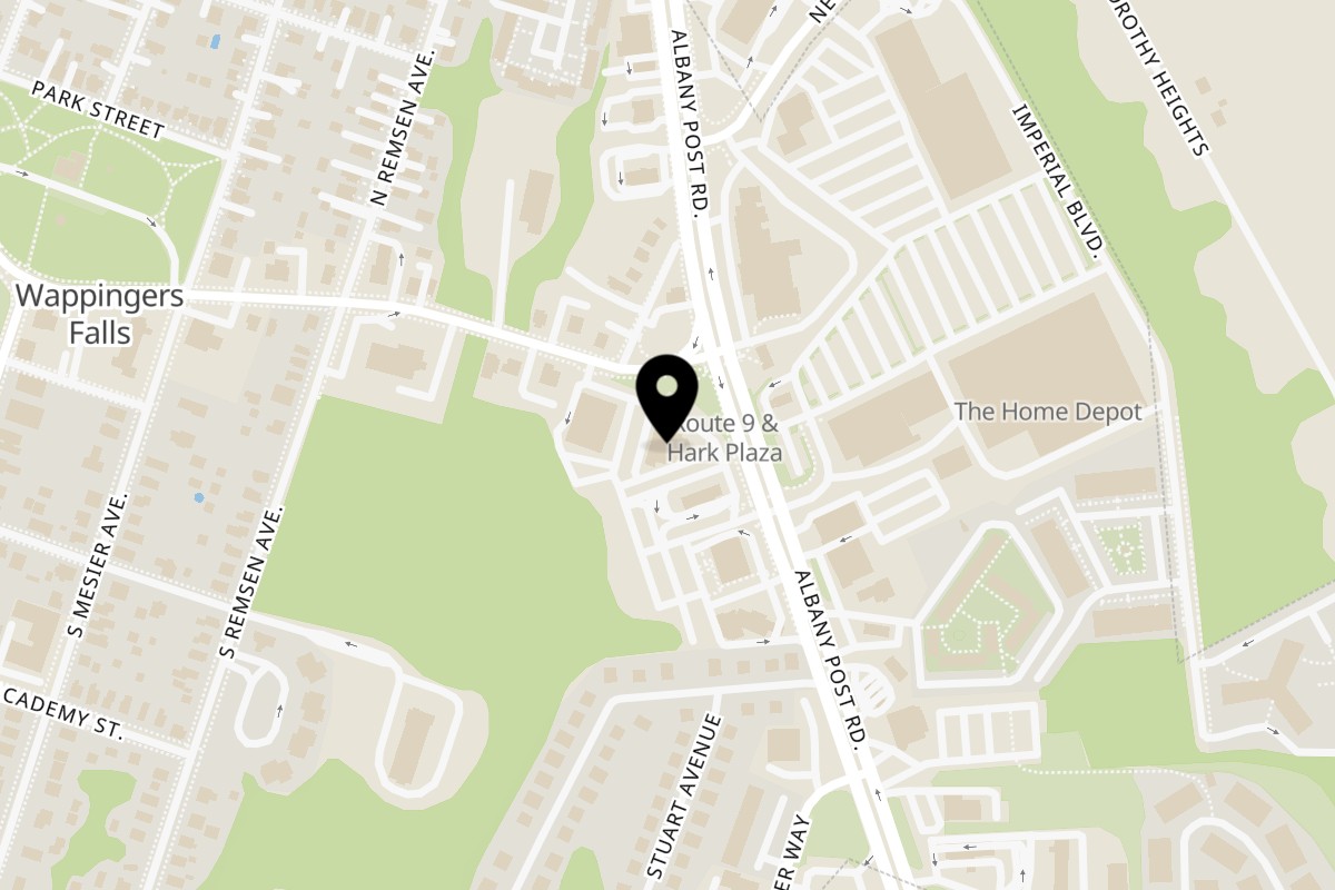 Map showing the location of Giacomo's Pizza Veteran's Memorial Wappingers Falls on 1571 US-9 in Wappingers Falls